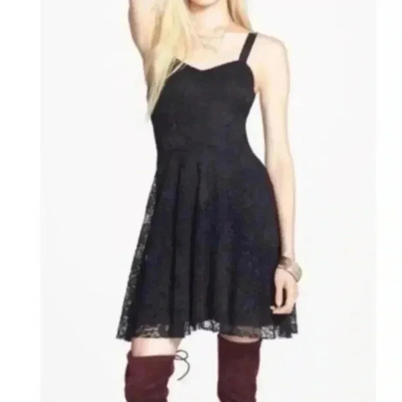 Free People Black Fade to Blue V-Neck Lace Boho Dress XS - Picture 1 of 6